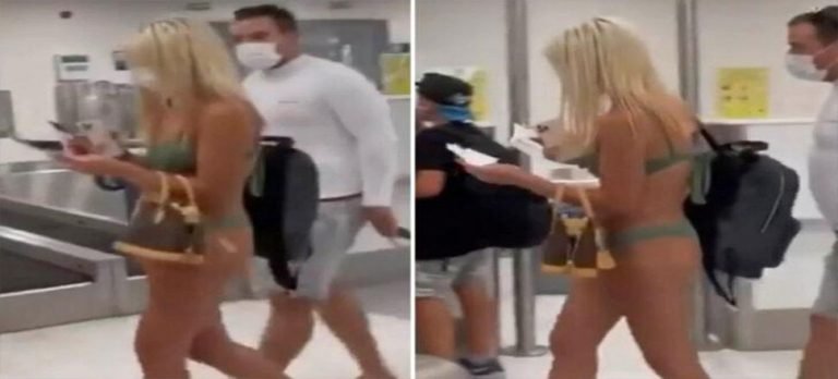 Havaalanında bikini ile yürüyen yolcu şaşkına çevirdi