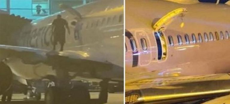 Hareket halindeki uçağın kanadına çıktı