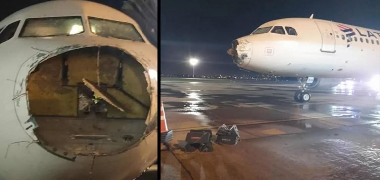 Fırtınada burnu kopan yolcu uçağı acil iniş yaptı