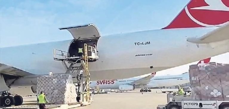 THY, İsviçre’den 67,3 ton insani yardım malzemesi getirdi